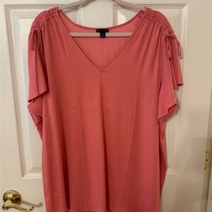 Ann Taylor Pink Flutter Sleeve Blouse with Ruched Details